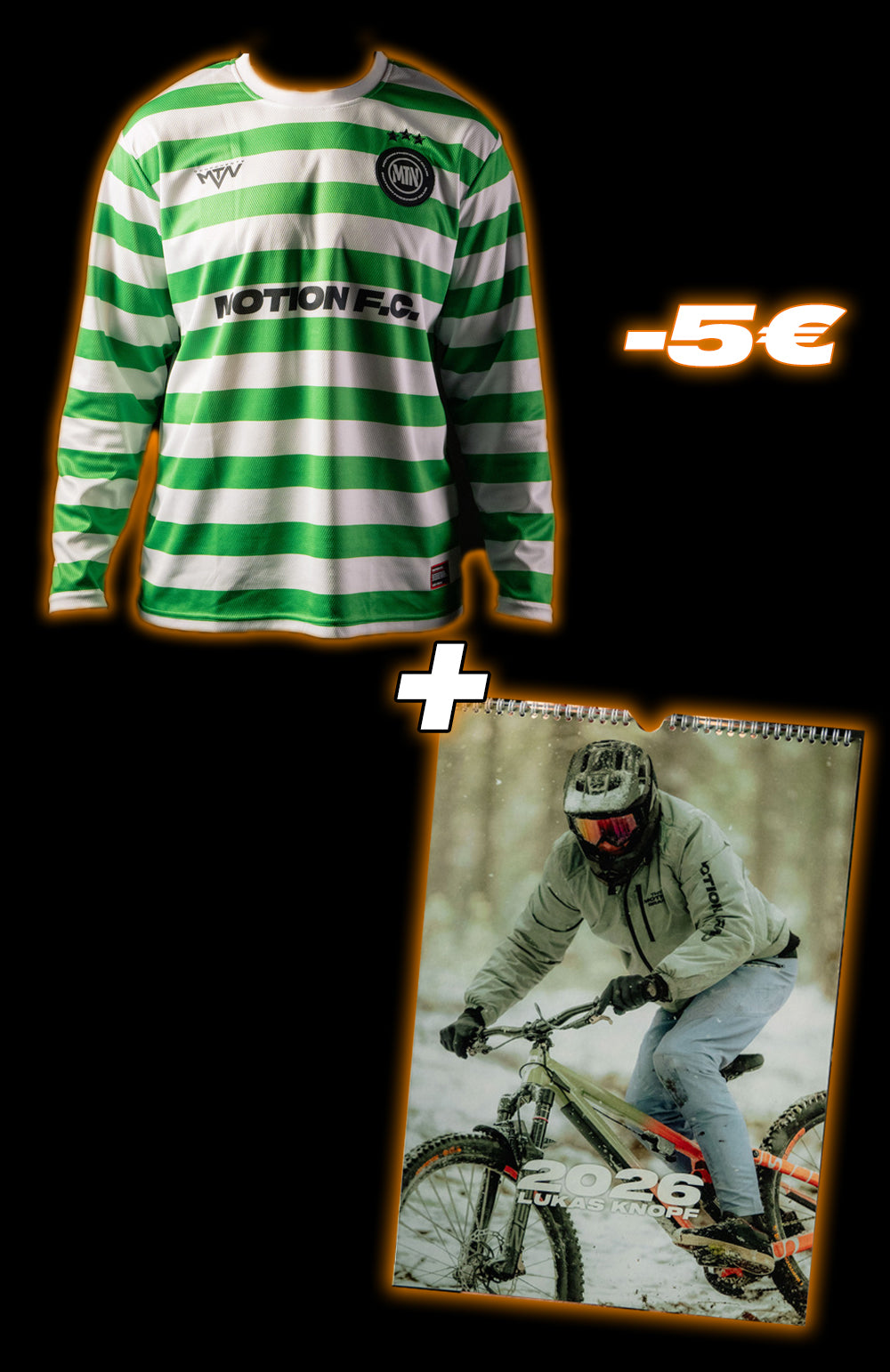 Green White Motion Freeride Club Soccer Jersey - The Motion Brand Fußballtrikot Fussball Trikot Jersey MTB Jersey Lukas Knopf Trikot Mtn Components Trikot Grünes Jersey Bundle Kalender