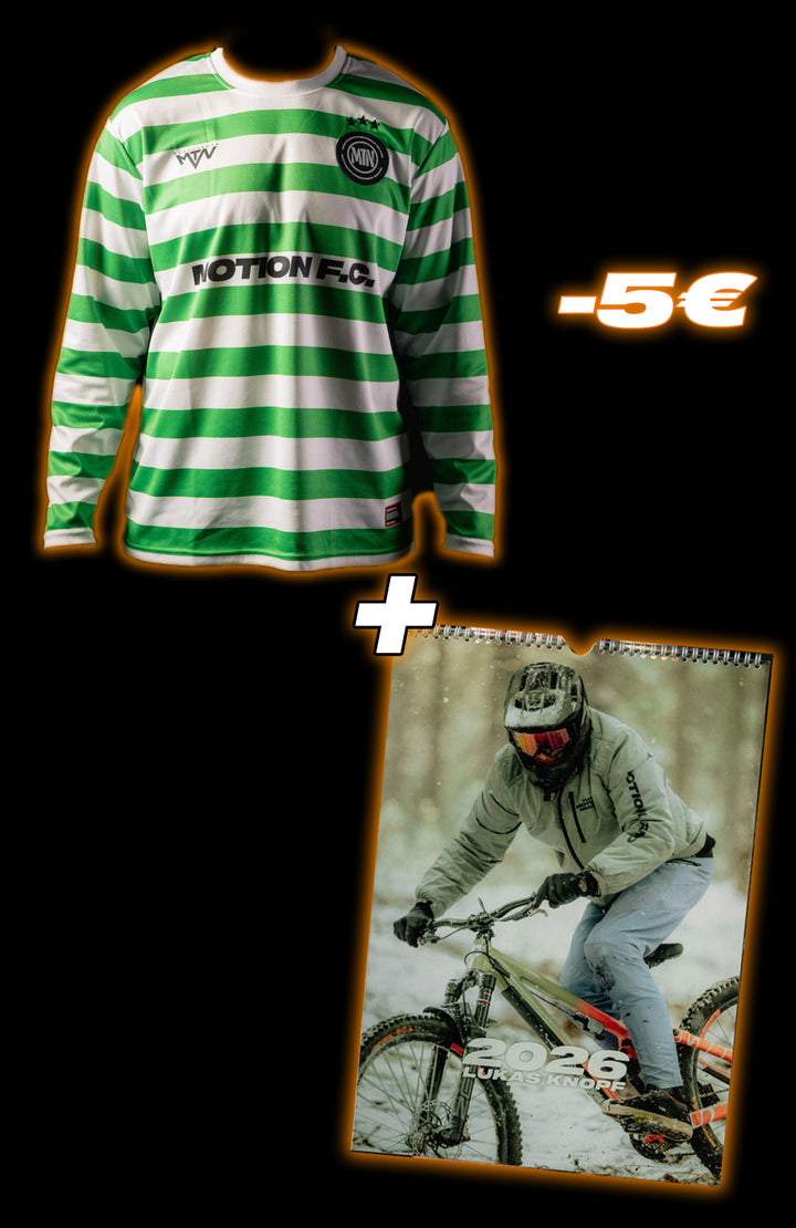 Green White Motion Freeride Club Soccer Jersey - The Motion Brand Fußballtrikot Fussball Trikot Jersey MTB Jersey Lukas Knopf Trikot Mtn Components Trikot Grünes Jersey Bundle Kalender