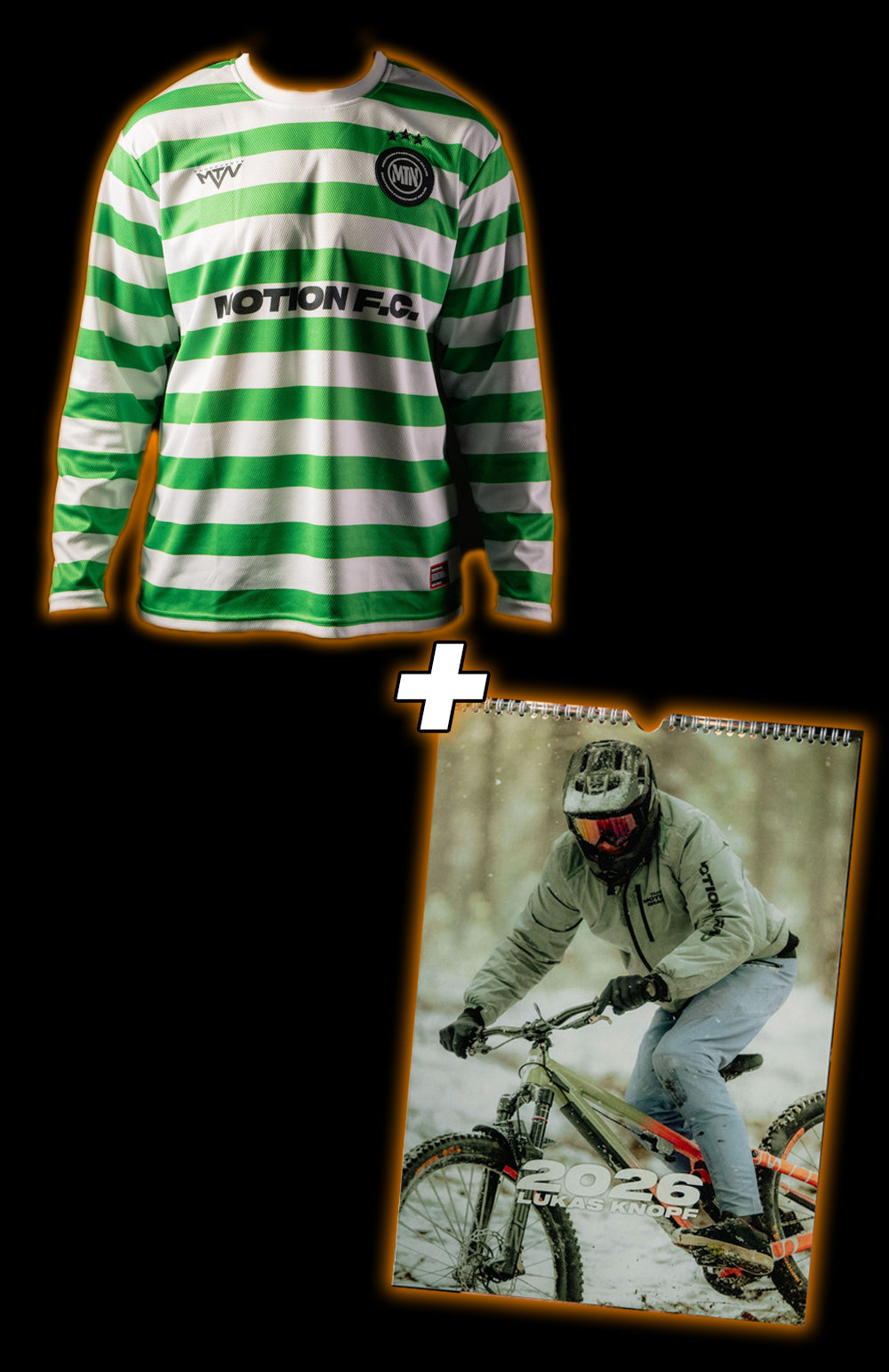 Bundle Motion Freeride Club Soccer Jersey A3 Kalender 2026 - The Motion Brand ukas Knopf MTB Kalender Jahreskalender Fahrrad Mountainbike Kalender Lukas Knopf Merchandise Lukas Knopf Geschenkartikel