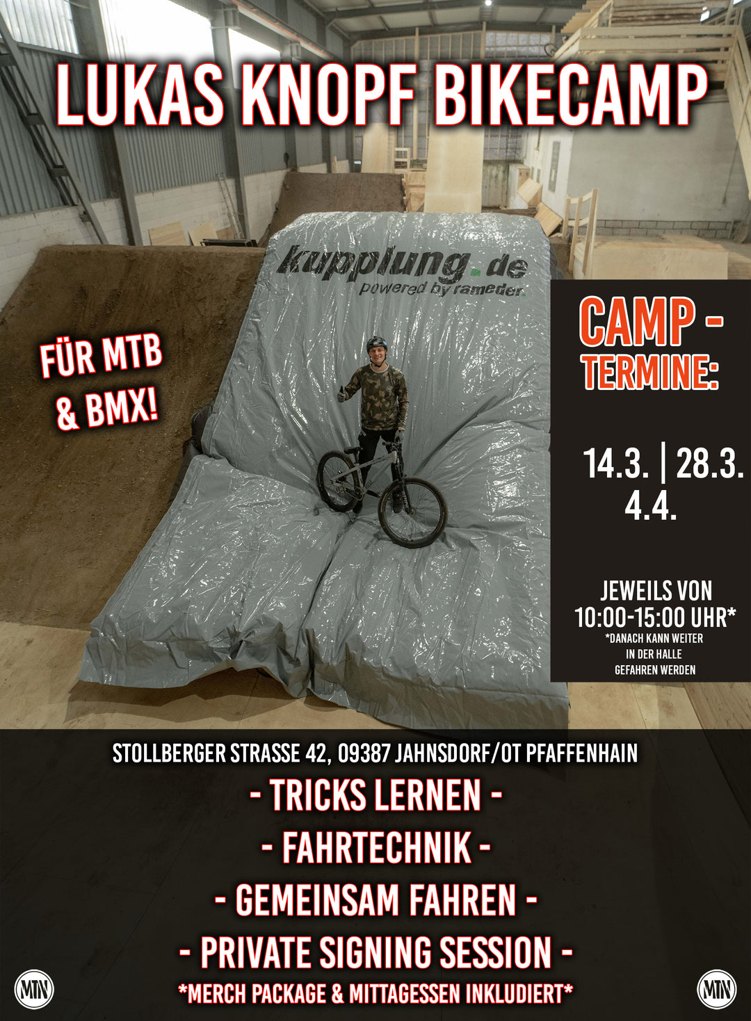 Lukas Knopf Bikecamp Bike Kurs Bikekurse Lukas Knopf Dirtjump The Motion Brand Halle 2.0 Foampit Schaumstoffgrube