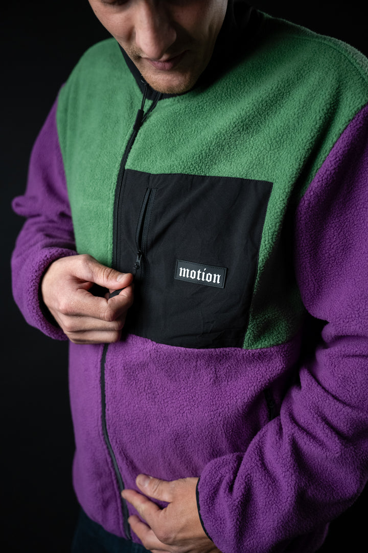 Motion Trail Fleece Jacke - The Motion Brand Green Purple Fleece Jacke Lukas Knopf Merchandise Trail Jacke MTB Jacke MTB Fleece Jacke Grün Lila Fleece Jacke MTB Bekleidung