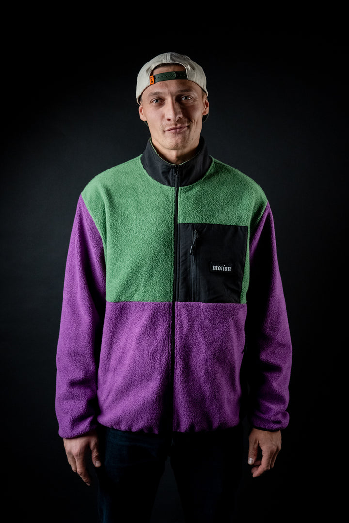 Motion Trail Fleece Jacke - The Motion Brand Green Purple Fleece Jacke Lukas Knopf Merchandise Trail Jacke MTB Jacke MTB Fleece Jacke Grün Lila Fleece Jacke MTB Bekleidung
