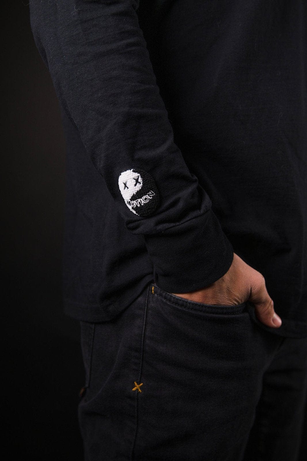 Black/Black YinYang Longsleeve 2.0 - The Motion Brand Langarmshirt Shirt Langarm FrotteeStick Streetwear Oversized Longsleeve