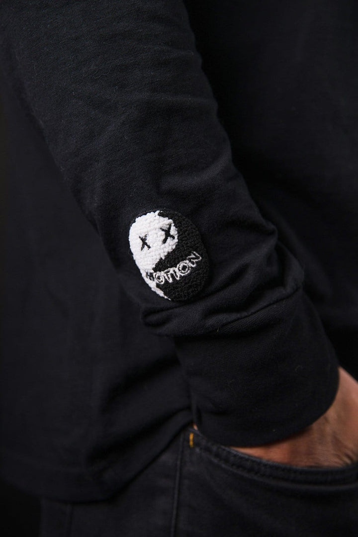 Black/Black YinYang Longsleeve 2.0 - The Motion Brand Langarmshirt Shirt Langarm FrotteeStick Streetwear Oversized Longsleeve