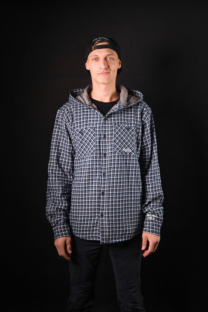 Black/White Hooded Flanell YinYang 2.0 - The Motion Brand Langarmshirt Shirt Langarm FrotteeStick Streetwear Oversized Longsleeve Flanell Hemd Flanellhemd Bikewear