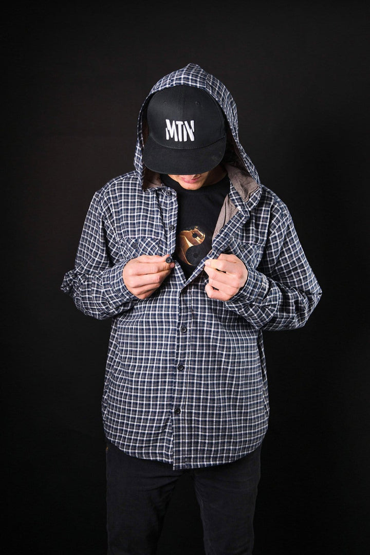 Black/White Hooded Flanell YinYang 2.0 - The Motion Brand Langarmshirt Shirt Langarm FrotteeStick Streetwear Oversized Longsleeve Flanell Hemd Flanellhemd Bikewear