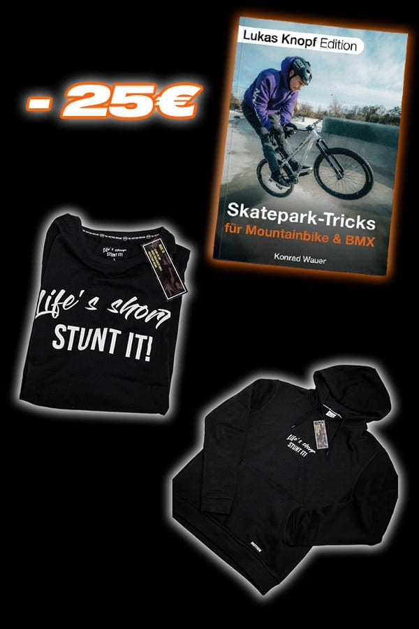 Skatepark Trick-Buch (mit Unterschrift) + Stunt It! HOODIE + T-SHIRT Bundle - The Motion Brand