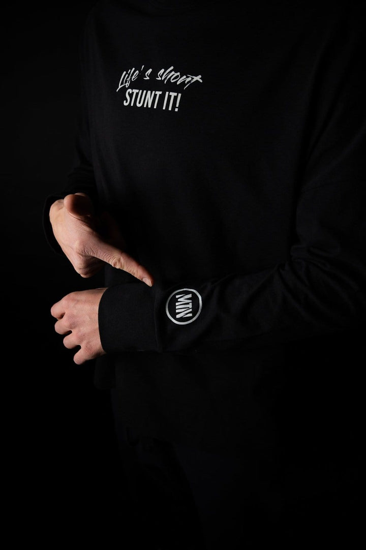 Stunt It! Longsleeve - The Motion Brand Langarmshirt Shirt Langarm FrotteeStick Streetwear Oversized Longsleeve grau bikewear bike wear Lukas Knopf Merch Lukas Knopf Merchandise Life's Short Stunt It