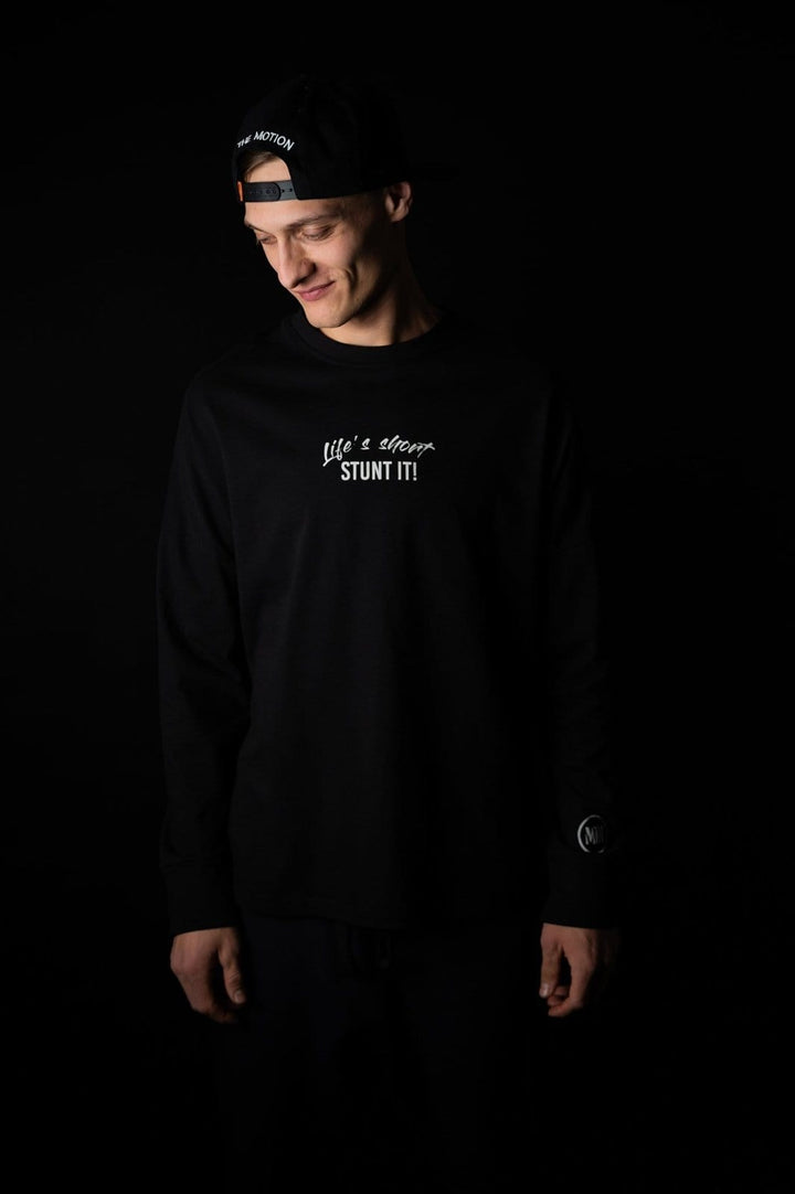 Stunt It! Longsleeve - The Motion Brand Langarmshirt Shirt Langarm FrotteeStick Streetwear Oversized Longsleeve grau bikewear bike wear Lukas Knopf Merch Lukas Knopf Merchandise Life's Short Stunt It