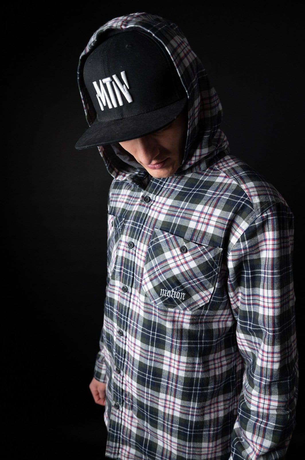 White Tactical Hooded Flanell - The Motion Brand Langarmshirt Shirt Langarm FrotteeStick Streetwear Oversized Longsleeve Flanell Hemd Flanellhemd Bikewear