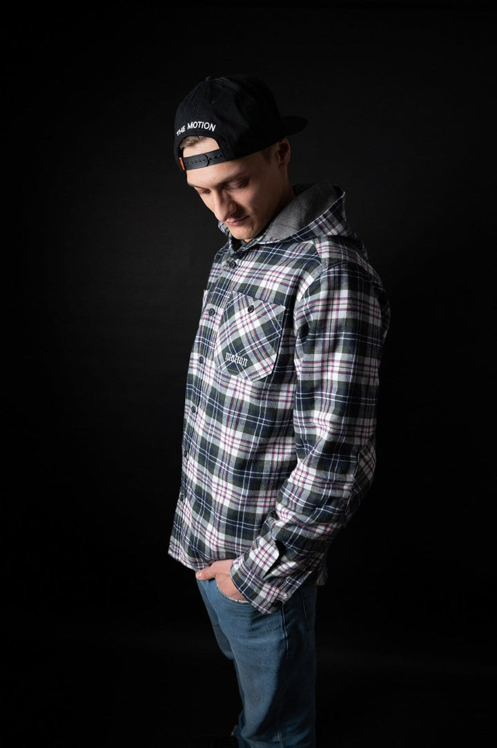 White Tactical Hooded Flanell - The Motion Brand Langarmshirt Shirt Langarm FrotteeStick Streetwear Oversized Longsleeve Flanell Hemd Flanellhemd Bikewear