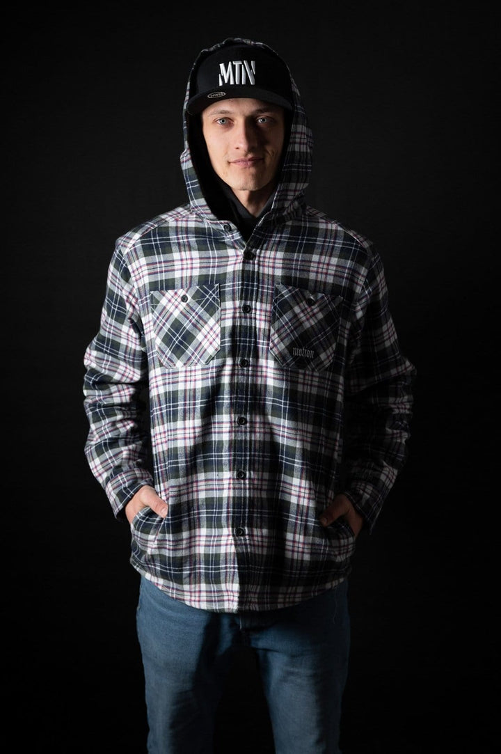 White Tactical Hooded Flanell - The Motion Brand Langarmshirt Shirt Langarm FrotteeStick Streetwear Oversized Longsleeve Flanell Hemd Flanellhemd Bikewear