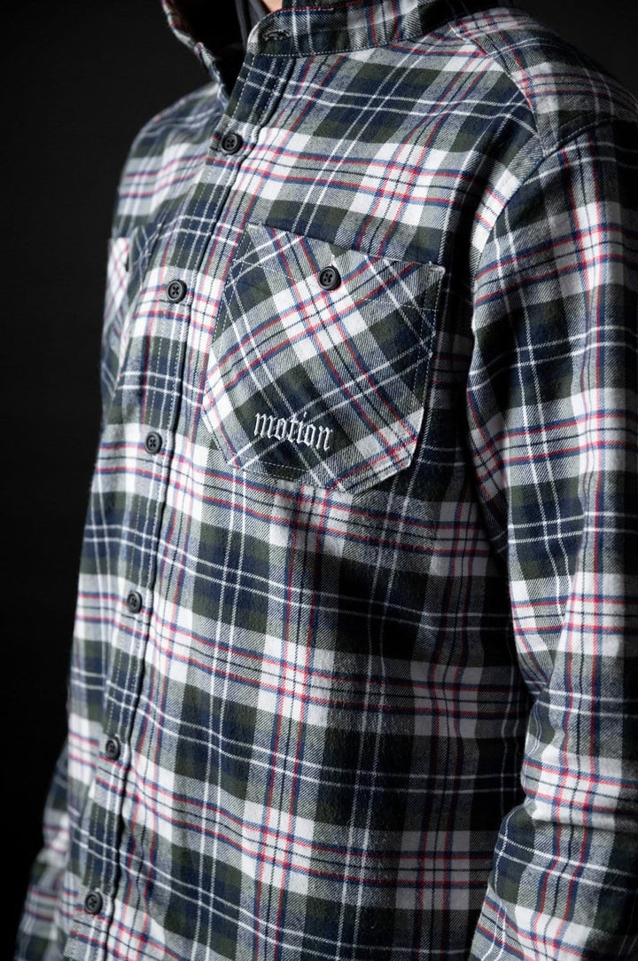 White Tactical Hooded Flanell - The Motion Brand Langarmshirt Shirt Langarm FrotteeStick Streetwear Oversized Longsleeve Flanell Hemd Flanellhemd Bikewear