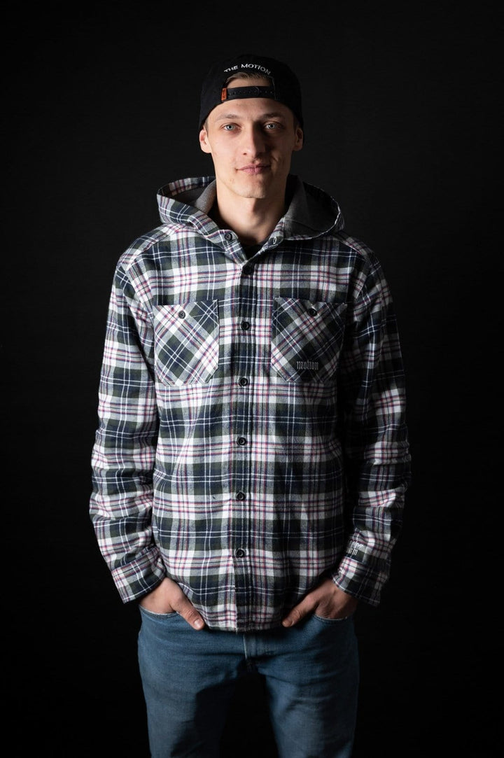 White Tactical Hooded Flanell - The Motion Brand Langarmshirt Shirt Langarm FrotteeStick Streetwear Oversized Longsleeve Flanell Hemd Flanellhemd Bikewear