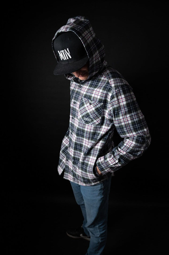 White Tactical Hooded Flanell - The Motion Brand Langarmshirt Shirt Langarm FrotteeStick Streetwear Oversized Longsleeve Flanell Hemd Flanellhemd Bikewear